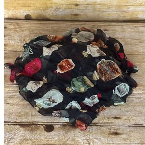 VINTAGE CHICO'S 100% SILK SCARF WITH AN ASIAN THEMED ALL OVER PRINT